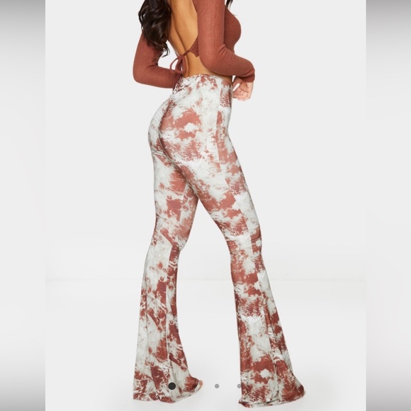 Stone Tie Dye Slinky Ruched Bum Flared Pants - Picture 3 of 5